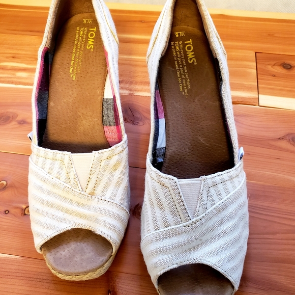 Tom's peep toe wedge canvas shoes - Picture 3 of 8